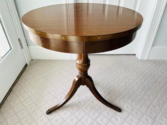 Mersman Mid Century Mahogany Veneer Round Pedestal Table With Metal Claw Feet