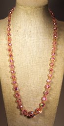 Vintage 22' Long Cut Pink Crystal Graduated Necklace 1950s