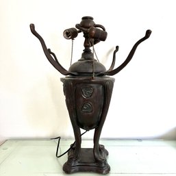 An Antique Arts And Crafts Period Urn Form Bronze Metal Table Lamp
