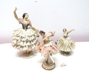 3 Piece Dresden Lace Porcelain Ballerinas Figurines