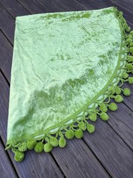 1970s GREEN Table Cloth With Tassel Pom Poms