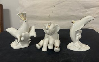 Adorable Lenox Jewels Collection Dolphins And Elephant Made In USA Issued In 1992  & 1993. LP/A5