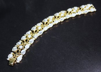 Signed Trifari Gold Toe White Rhinestone Bracelet