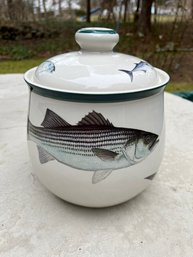 Anglers Expressions Hand Decorated Ceramic Jar With Lid Featuring  Fish