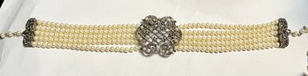 SIGNED MIMI SILVER TONE FAUX PEARLS CHOCKER NECKLACE