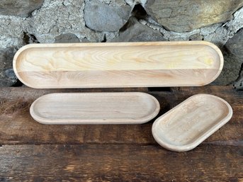 Three Oval Wooden Serving Trays By JK Adams Of Vermont