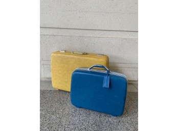 Vintage Pair Of Hard-sided Suitcases