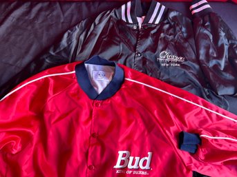 Amazing Pair Of 2 Authentic Vintage 1980s Satin Jackets Budweiser & Chevys Diner NYC  (Size XL, Fits Like L)