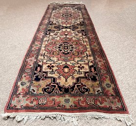 A Vintage Hand Knotted And Dyed Heriz Runner Carpet