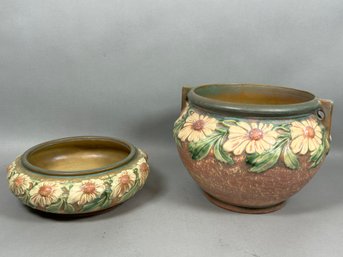 1928 Roseville Pottery Dahlrose  Arts & Crafts Brown Jardiniere Planter & Bowl