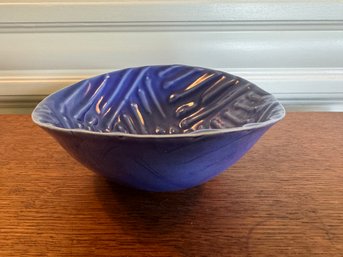 Attractive Blue Signed Glazed Pottery Bowl