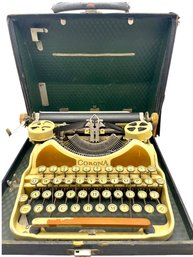 Rare Antique Corona Typewriter Machine In Beige  And Gold Colors.