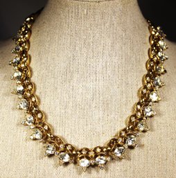 Gold Tone Signed Trifari Necklace Having Bright White Stones