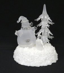 Plastic Light Up Snowman And Penguin Winter Scene Decoration - Working