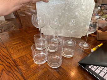 4 Red Wine Glasses And 5 Low Ball Glasses