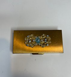 Vintage Gold Tone Metal Box With Vintage Buttons Inside