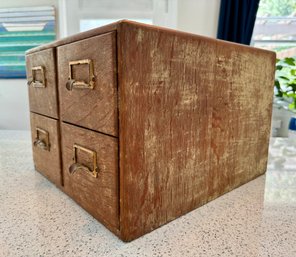 Vintage Wooden Four Drawer Library Card Holder