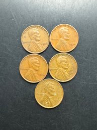 5 Wheat Pennies 1935, 1936, 1937, 1938, 1939