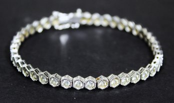 Very Fine Sterling Silver White Gemstone Tennis Bracelet