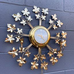 Mid Century United Brass Wall Clock With Sconces