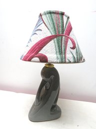 MCM Barkcloth Shade Ceramic Swan Table Lamp