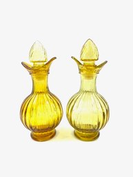 Pairing Of Vintage Amber Oil & Vinegar Cruets By Avon