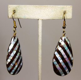 Mother Of Pearl And Abalone Shell Inlay Mosaic Pierced Vintage Earrings