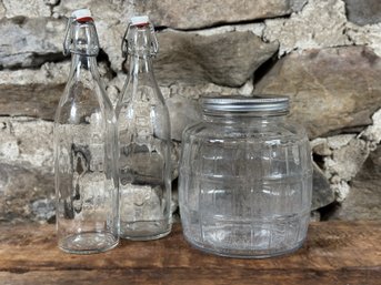 Stopper Lid Bottles & Barrel Jar In Clear Glass