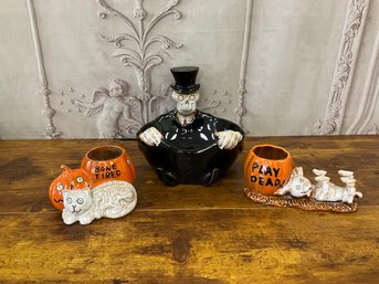 Yankee Candle Boney Bunch Skeleton Halloween Candy Bowl & Cat/Dog Candleholders - Adorable!