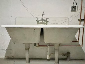 A Vintage Enameled Cast Iron Double Laundry Sink