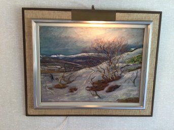Oil On Canvas With Light Signedtrees By The Water Winter Scene  Art