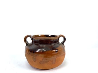 Primitive Mexican Clay Pottery - Handled Bean Pot