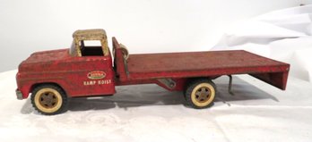 Vintage 1960s Red Tonka Pressed Steel Ramp Hoist Flatbed Truck