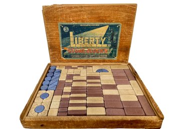 Vintage Liberty Stone Blocks In Original Wooden Box. Mfd By Phoenix Toy Company, Milwaukee, Wisconsin.