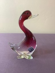 KB Cranberry And Clear Swan Glass Paperweight