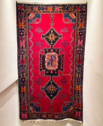 A Stunning Vintage East African Geometric Hand Dyed Wool Carpet, From Nairobi, Kenya