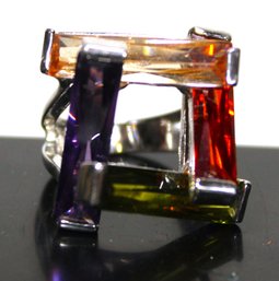 Sterling Silver 925 Modernist Genuine Gemstone Geometric Shaped Ring Size 6