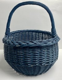 Vintage Blue Wicker Basket With Handle