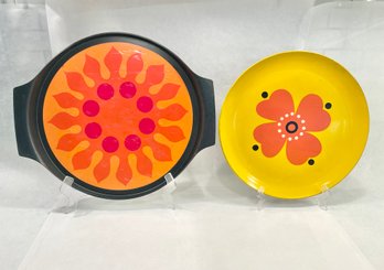 MCM Orange, Yellow Floral Tray (japan) & Rubbermaid Lazy Susan