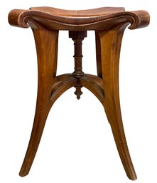 An Antique Art Nouveau Carved Oak Stool