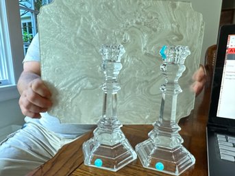 Pair Of Tiffany Crystal Candle Sticks