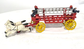 Vintage Cast Iron Horse Drawn Fire Truck Dual Rider 1of 2