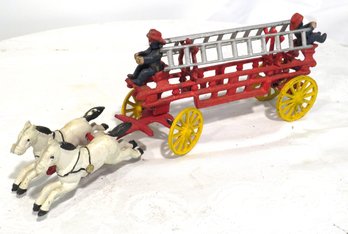 Vintage Cast Iron Horse Drawn Fire Truck Dual Rider 2 Of 2