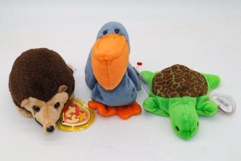 1993 Speedy, 1996 Scoop, 1999 Prickles TY Beanie Babies