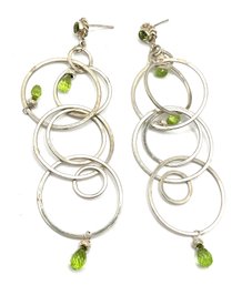 Amazing Sterling Silver Peridot Color Stone Large Circles Dangle Earrings