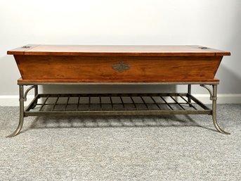 A Vintage Coffee Table With A Metal Frame & Wooden Storage Top