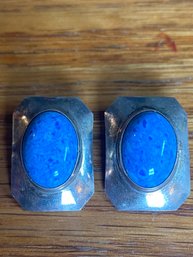 Vintage Sterling Silver Denim Lapis Earrings