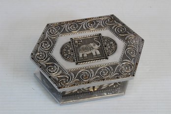 Vintage Lined Trinket Box With Elephant Motif