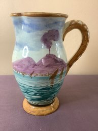 Volcanos By The Water Painted Pottery Pitcher Made In Italy