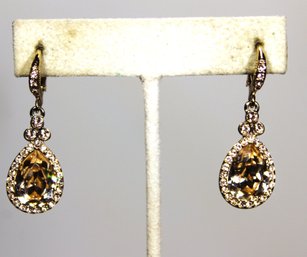 Signed Givenchy Pierced Rhinestone Pearl Shaped Drop Earrings